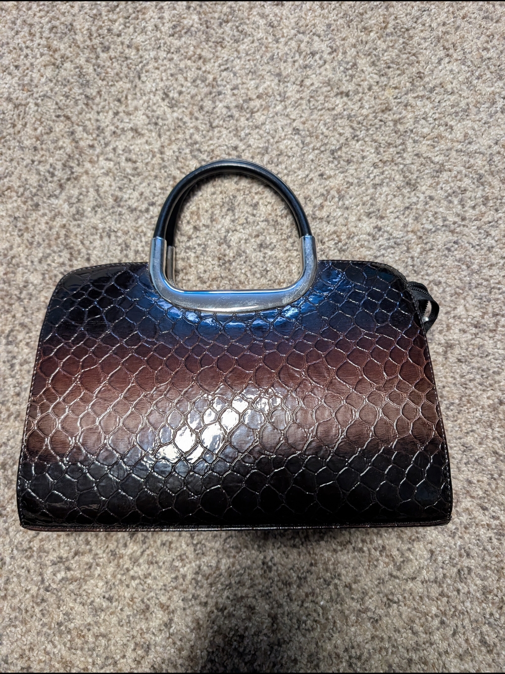 Sleek Black-Brown Ombre Faux Snakeskin Top-Handle Bag